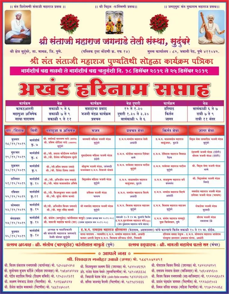 shri sant santaji maharaj jagnade punyatithi karyakram sohala