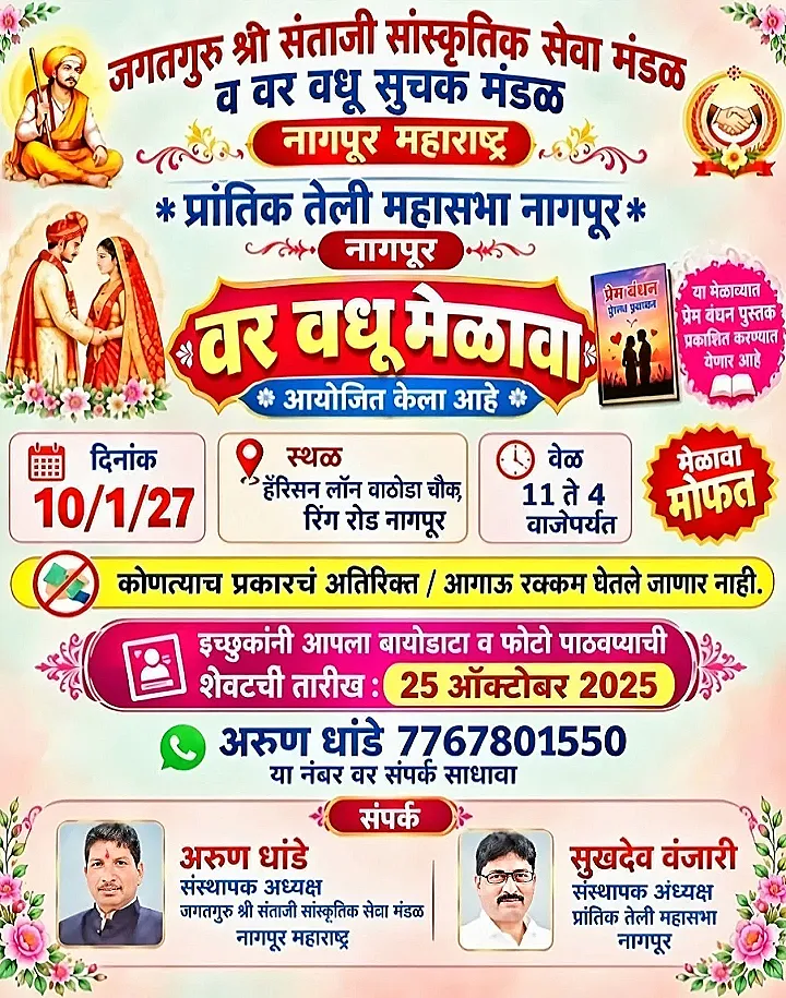 नागपुरात १० जानेवारीला तेली समाज भव्य वर-वधू मेळावा; 'प्रेमबंधन' पुस्तकाचे होणार विमोचन