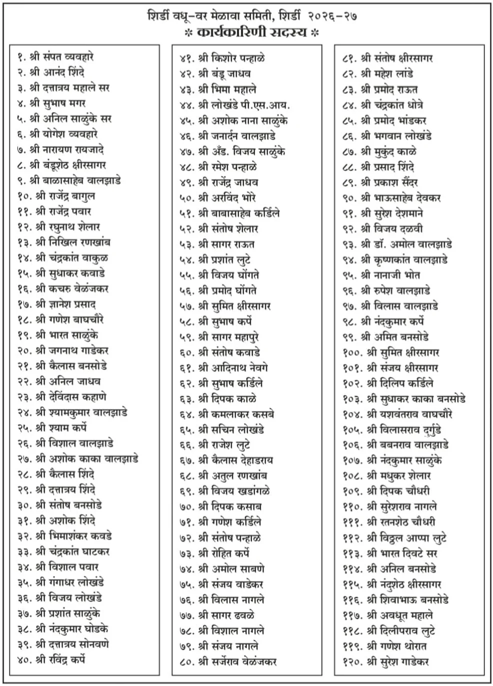 Shirdi Rahata Teli Samajachya Vatine Vadhu Var Palak Parichay Melavyache Ayojan